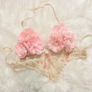 Pink festival Handmade Crochet halter top with beads